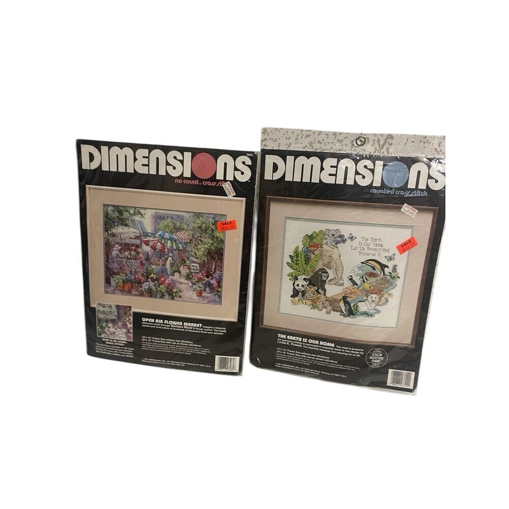 VTG Dimensions Cross Stitch Open Hair Flower Market / The Earth Is Our Home New